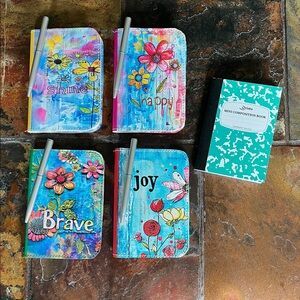 Inspirational Mini Journal Notebook, All 4, Joy, Brave, Happy & Shine w/free Fob